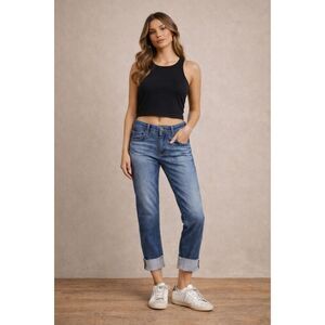 AG × Anthropologie Stevie Low‑Rise Slim Straight Cuffed Ankle Jeans Size 29